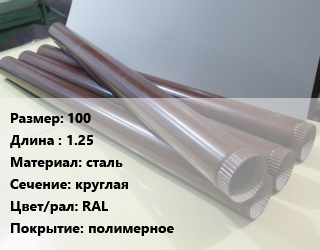 Труба водосточная 100 L=1.25 сталь круглая RAL полимерное, шт цена от 306 Тг / шт, где купить, условия доставки в Актобе и Актюбинской области